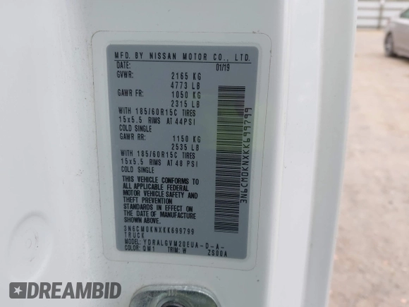 2019 Nissan NV200 S с VIN 3N6CM0KNXKK699799, выставлен на аукционе IAAI как лот 42037269 с пробегом 478 948 миль миль и . История ставок и продаж доступна на DreamBid. Изображение 9.