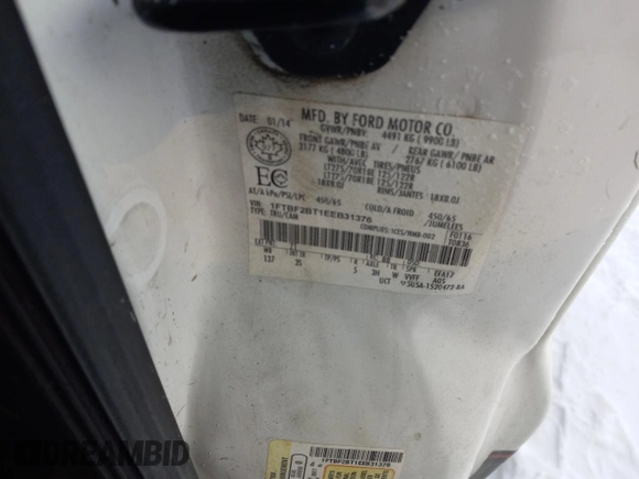2014 Ford F-250 XL with VIN 1FTBF2BT1EEB31376, listed as a Copart auction lot 73752963 with 120,315 mi miles and Salvage title. Bid and sale history available at DreamBid. Image 12.