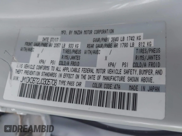 2018 Mazda CX-3 Sport with VIN JM1DKDB72J0305708, listed as a IAAI auction lot 40915983 with 65,324 mi miles. Bid and sale history available at carsss.com. Image 9.