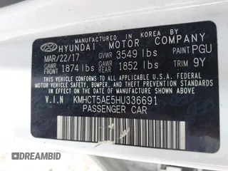 2017 Hyundai Accent SE with VIN KMHCT5AE5HU336691, listed as a IAAI auction lot 42016923 with 147,665 mi miles and . Bid and sale history available at DreamBid. Image 9.