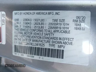 2020 Acura RDX Advance with VIN 5J8TC2H74LL041625, listed as a IAAI auction lot 41873138 with 50,756 mi miles and . Bid and sale history available at DreamBid. Image 9.