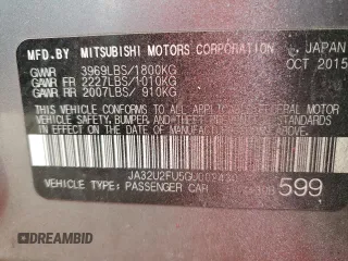 2016 Mitsubishi Lancer ES with VIN JA32U2FU5GU002430, listed as a Copart auction lot 52801665 with 146,588 mi miles and Clean Title. Bid and sale history available at carsss.com. Image 12.