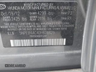 2013 Hyundai Sonata GLS with VIN 5NPEB4AC4DH628829, listed as a IAAI auction lot 42136839 with 121,381 mi miles and . Bid and sale history available at carsss.com. Image 9.