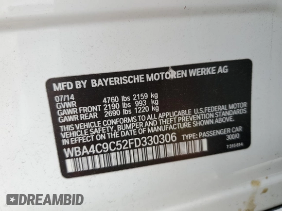 2015 BMW 4 Series 428i xDrive с VIN WBA4C9C52FD330306, выставлен на аукционе Copart как лот 60834435 с пробегом 167 034 миль миль и Списание • Salvage title. История ставок и продаж доступна на DreamBid. Изображение 12.