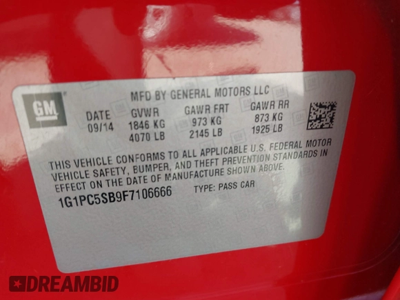 2015 Chevrolet Cruze LT with VIN 1G1PC5SB9F7106666, listed as a IAAI auction lot 41950836 with 234,790 mi miles and . Bid and sale history available at DreamBid. Image 9.