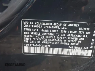 2016 Volkswagen Passat S with VIN 1VWAT7A30GC058676, listed as a IAAI auction lot 39978574 with Not provided miles and . Bid and sale history available at DreamBid. Image 9.