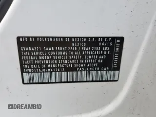 2015 Volkswagen Jetta Sport with VIN 3VWD17AJ0FM417412, listed as a Copart auction lot 48151525 with 110,600 mi miles and Salvage title. Bid and sale history available at DreamBid. Image 14.