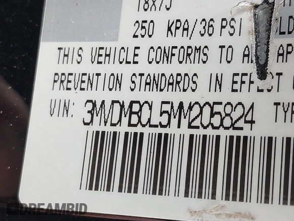 2021 Mazda CX-30 Preferred z VIN 3MVDMBCL5MM205824, wystawiony jako IAAI lot #41991942 z przebiegiem 58 112 mil mil oraz . Historia ofert i sprzedaży dostępna na DreamBid. Obrazek 9.