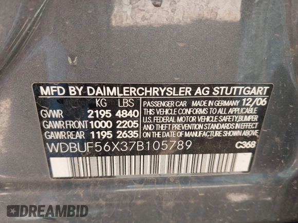 2007 Mercedes-Benz E 350 z VIN WDBUF56X37B105789, wystawiony jako IAAI lot #42010158 z przebiegiem Nie podano mil oraz . Historia ofert i sprzedaży dostępna na DreamBid. Obrazek 9.