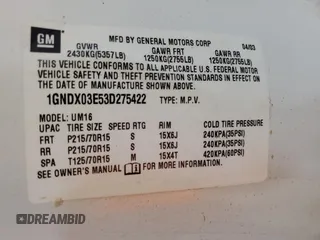 2003 Chevrolet Venture 1SA z VIN 1GNDX03E53D275422, wystawiony jako Copart lot #63432244 z przebiegiem 21 591 mil mil oraz Szkody całkowita. Historia ofert i sprzedaży dostępna na DreamBid. Obrazek 13.