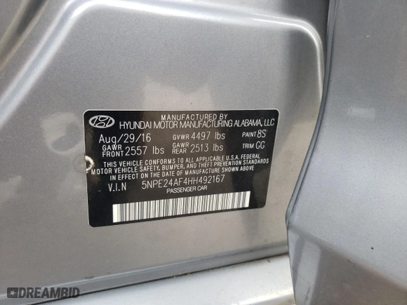 2017 Hyundai Sonata SE with VIN 5NPE24AF4HH492167, listed as a Copart auction lot 49718825 with 0 mi miles and Clean Title. Bid and sale history available at carsss.com. Image 12.