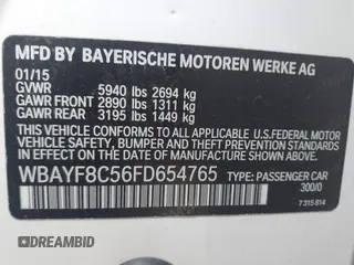 2015 BMW 7 Series 750Li xDrive with VIN WBAYF8C56FD654765, listed as a IAAI auction lot 40734550 with 133,848 mi miles and . Bid and sale history available at carsss.com. Image 9.