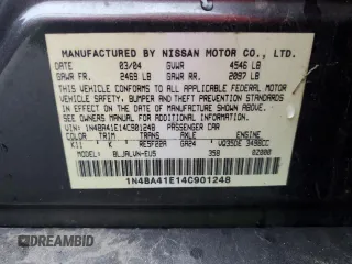 2004 Nissan Maxima SE with VIN 1N4BA41E14C901248, listed as a Copart auction lot 52100375 with 124,473 mi miles and Salvage Title. Bid and sale history available at DreamBid. Image 15.