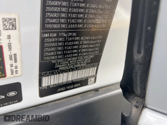 2018 Land Rover Range Rover Sport HSE Dynamic with VIN SALWV2SV3JA698608, listed as a Copart auction lot 64762835 with 46,107 mi miles and Clean title. Bid and sale history available at DreamBid. Image 10.