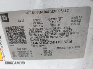 2017 Chevrolet Traverse LT with VIN 1GNKRGKD4HJ338716, listed as a IAAI auction lot 40265414 with 131,097 mi miles and . Bid and sale history available at DreamBid. Image 9.