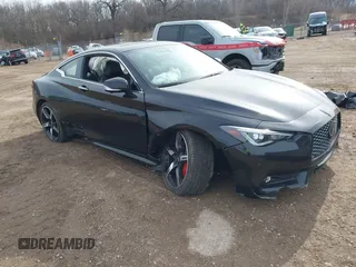 2021 Infiniti Q60 Red Sport 400 with VIN JN1FV7LL4MM560101, listed as a IAAI auction lot 41459579 with 29,340 mi miles and . Bid and sale history available at DreamBid. Image 1.