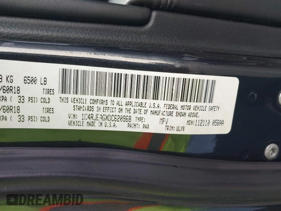 2013 Jeep Grand Cherokee Laredo with VIN 1C4RJEAGXDC620968, listed as a IAAI auction lot 41425270 with 127,739 mi miles. Bid and sale history available at carsss.com. Image 9.