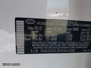 2022 Hyundai Santa Fe SEL with VIN 5NMS34AJ5NH463600, listed as a IAAI auction lot 41742658 with 29,063 mi miles. Bid and sale history available at carsss.com. Image 9.
