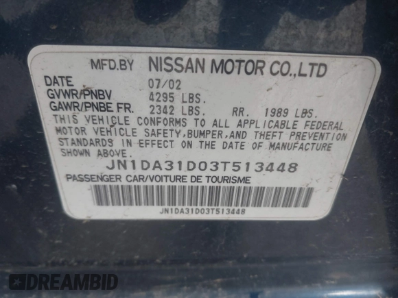 2003 Nissan Maxima SE z VIN JN1DA31D03T513448, wystawiony jako IAAI lot #41680975 z przebiegiem 110 193 mil mil oraz . Historia ofert i sprzedaży dostępna na DreamBid. Obrazek 9.