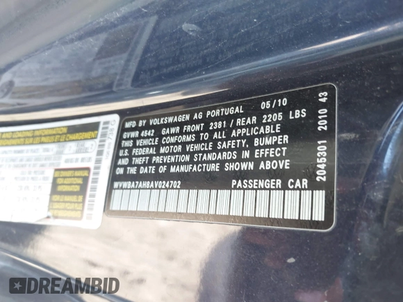 2010 Volkswagen Eos Komfort с VIN WVWBA7AH8AV024702, выставлен на аукционе IAAI как лот 41394958 с пробегом 161 602 миль миль и . История ставок и продаж доступна на DreamBid. Изображение 9.