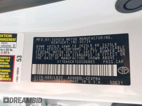 2025 Toyota Camry LE with VIN 4T1DAACK1SU506865, listed as a IAAI auction lot 41905314 with 41,960 mi miles and . Bid and sale history available at DreamBid. Image 9.