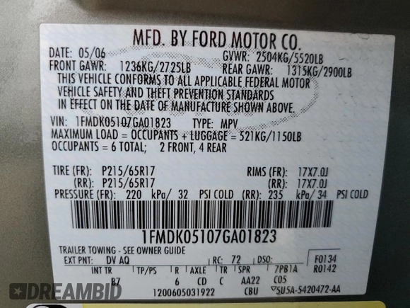 2007 Ford Freestyle SEL с VIN 1FMDK05107GA01823, выставлен на аукционе Copart как лот 53344975 с пробегом 78 548 миль миль и Чистый • Clean title. История ставок и продаж доступна на DreamBid. Изображение 12.