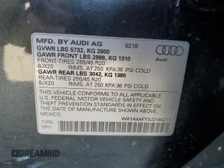 2018 Audi SQ5 Premium Plus with VIN WA1A4AFY3J2144217, listed as a Copart auction lot 70313064 with 63,295 mi miles and Salvage Title. Bid and sale history available at DreamBid. Image 13.