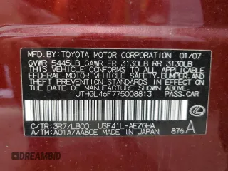 2007 Lexus LS 460 L с VIN JTHGL46F775008813, выставлен на аукционе Copart как лот 57063195 с пробегом 142 957 миль миль и Списание • Salvage title. История ставок и продаж доступна на DreamBid. Изображение 12.
