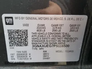 2023 Chevrolet Equinox LT with VIN 3GNAXUEG7PS116500, listed as a Copart auction lot 48172345 with 14,932 mi miles and Salvage Title. Bid and sale history available at DreamBid. Image 12.