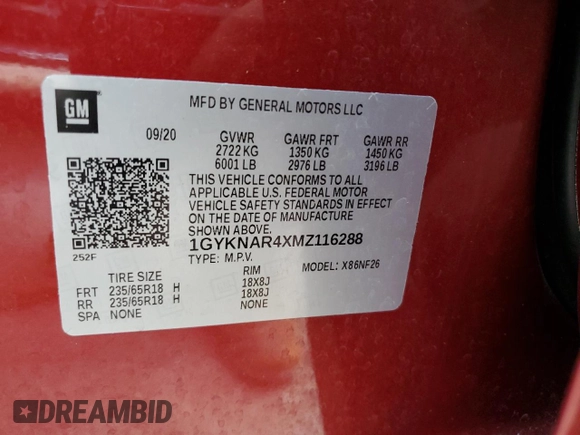2021 Cadillac XT5 FWD Luxury with VIN 1GYKNAR4XMZ116288, listed as a Copart auction lot 75035314 with 0 mi miles and Non Repairable. Bid and sale history available at carsss.com. Image 14.