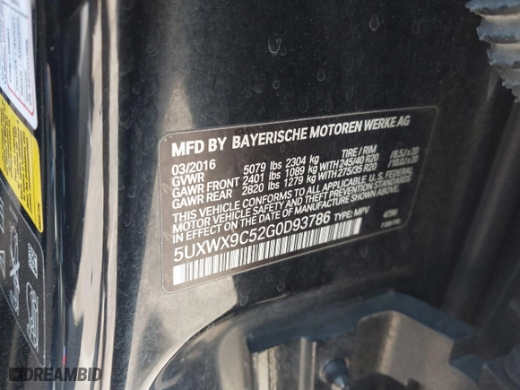 2016 BMW X3 xDrive28i with VIN 5UXWX9C52G0D93786, listed as a IAAI auction lot 41838589 with 126,082 mi miles. Bid and sale history available at carsss.com. Image 9.