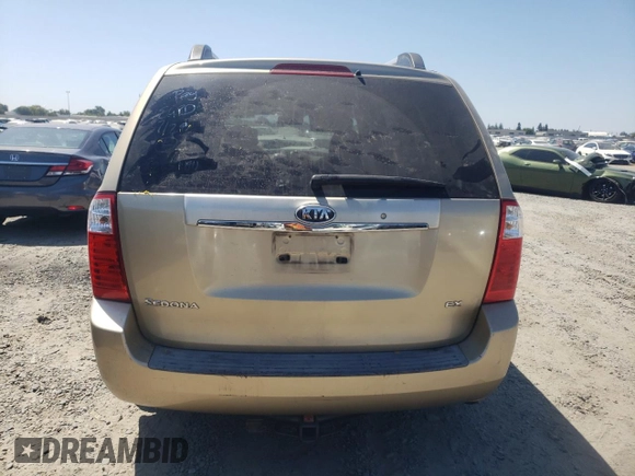 2006 Kia Sedona LX with VIN KNDMB233666035774, listed as a Copart auction lot 65491474 with 106,909 mi miles and Salvage Title. Bid and sale history available at carsss.com. Image 6.