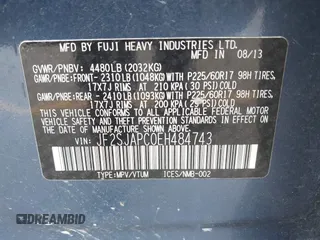 2014 Subaru Forester 2.5i Touring with VIN JF2SJAPC0EH484743, listed as a IAAI auction lot 41955798 with 144,229 mi miles. Bid and sale history available at carsss.com. Image 9.