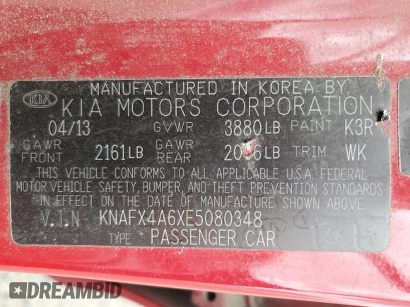 2014 Kia Forte LX with VIN KNAFX4A6XE5080348, listed as a Copart auction lot 47750315 with 84,822 mi miles and Clean Title. Bid and sale history available at carsss.com. Image 12.
