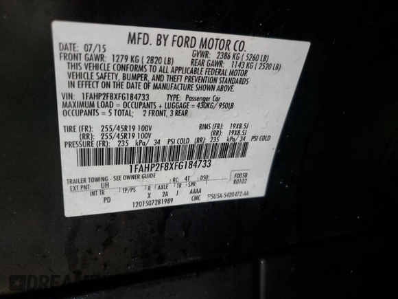 2015 Ford Taurus Limited with VIN 1FAHP2F8XFG184733, listed as a Copart auction lot 48056685 with 131,649 mi miles and Salvage Title. Bid and sale history available at carsss.com. Image 12.