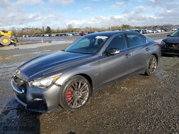 2018 Infiniti Q50 RED SPORT 400 with VIN JN1FV7AR2JM480802, listed as a Copart auction lot 87331034 with 99,332 mi miles and Salvage Title. Bid and sale history available at carsss.com. Image 1.