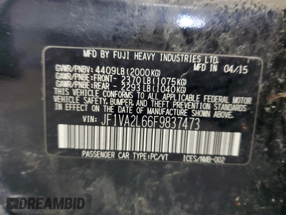 2015 Subaru WRX STI with VIN JF1VA2L66F9837473, listed as a Copart auction lot 56108325 with 79,259 mi miles and Clean Title. Bid and sale history available at DreamBid. Image 12.