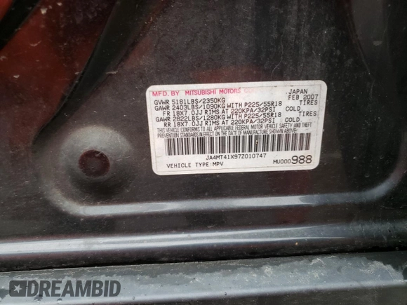 2007 Mitsubishi Outlander XLS z VIN JA4MT41X97Z010747, wystawiony jako Copart lot #60279365 z przebiegiem 285 544 mil mil oraz Szkoda całkowita • Salvage title. Historia ofert i sprzedaży dostępna na DreamBid. Obrazek 13.