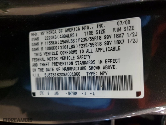 2009 Acura RDX with VIN 5J8TB182X9A004066, listed as a Copart auction lot 46219155 with 150,844 mi miles and Clean Title. Bid and sale history available at carsss.com. Image 13.