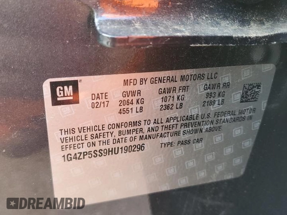 2017 Buick LaCrosse Essence with VIN 1G4ZP5SS9HU190296, listed as a Copart auction lot 49803925 with 93,027 mi miles and Salvage Title. Bid and sale history available at carsss.com. Image 12.