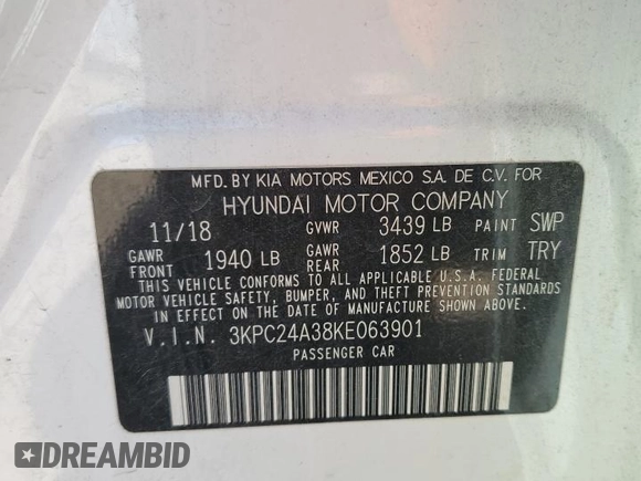 2019 Hyundai Accent SE with VIN 3KPC24A38KE063901, listed as a Copart auction lot 52919375 with 99,395 mi miles and Salvage Title. Bid and sale history available at carsss.com. Image 12.