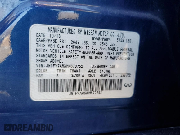 2017 Infiniti Q50 Red Sport 400 with VIN JN1FV7ARXHM870752, listed as a Copart auction lot 46588815 with 0 mi miles and Salvage Title. Bid and sale history available at carsss.com. Image 12.