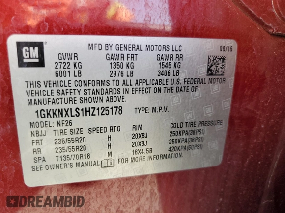 2017 GMC Acadia Denali z VIN 1GKKNXLS1HZ125178, wystawiony jako Copart lot #54058725 z przebiegiem 97 981 mil mil oraz Szkoda całkowita • Salvage title. Historia ofert i sprzedaży dostępna na DreamBid. Obrazek 13.