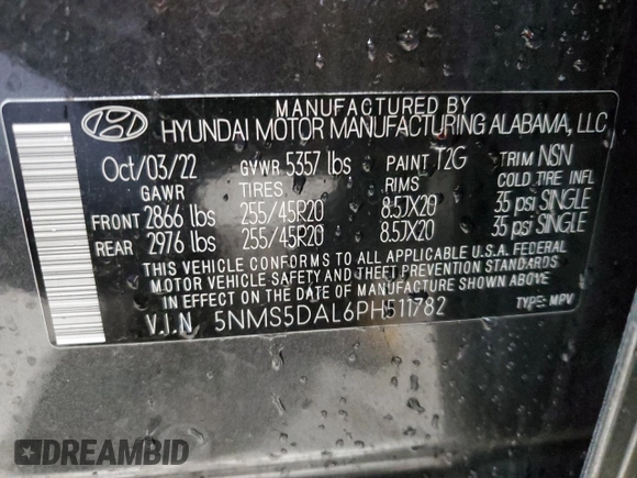 2023 Hyundai Santa Fe Calligraphy with VIN 5NMS5DAL6PH511782, listed as a Copart auction lot 58000945 with 31,566 mi miles and Salvage title. Bid and sale history available at DreamBid. Image 13.