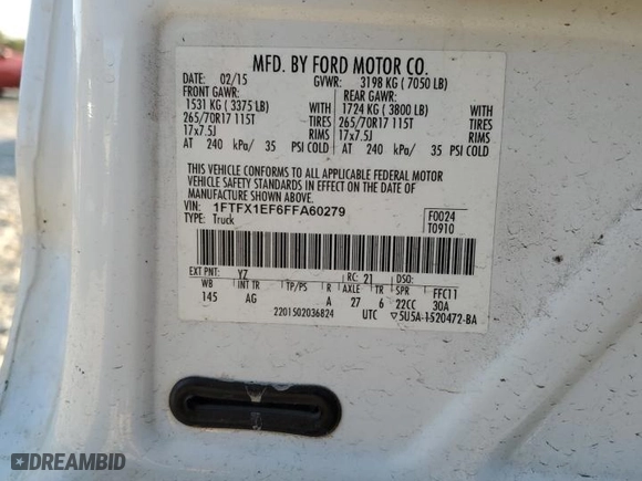 2015 Ford F-150 XLT with VIN 1FTFX1EF6FFA60279, listed as a Copart auction lot 48881695 with 178,336 mi miles and Salvage Title. Bid and sale history available at carsss.com. Image 12.