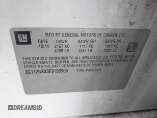 2015 Chevrolet Impala LT z VIN 2G1125S33F9193965, wystawiony jako IAAI lot #42427000 z przebiegiem 185 530 mil mil oraz . Historia ofert i sprzedaży dostępna na DreamBid. Obrazek 9.