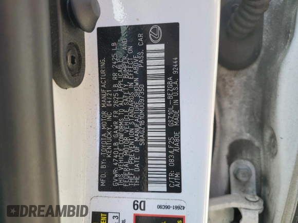 2021 Lexus ES 350 F Sport z VIN 58AGZ1B10MU097350, wystawiony jako Copart lot #51243595 z przebiegiem 93 411 mil mil oraz Czysty tytuł • Clean title. Historia ofert i sprzedaży dostępna na DreamBid. Obrazek 12.