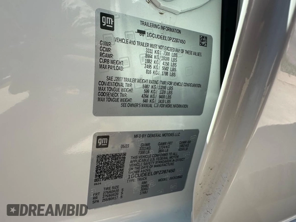 2023 Chevrolet Silverado 1500 RST with VIN 1GCUDEEL0PZ287450, listed as a Copart auction lot 49749645 with 8,103 mi miles and Clean Title. Bid and sale history available at DreamBid. Image 10.