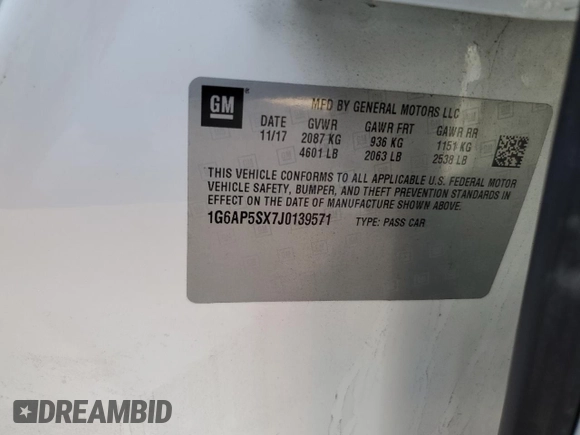 2018 Cadillac CTS RWD with VIN 1G6AP5SX7J0139571, listed as a Copart auction lot 72979564 with 106,643 mi miles and Salvage title. Bid and sale history available at DreamBid. Image 12.