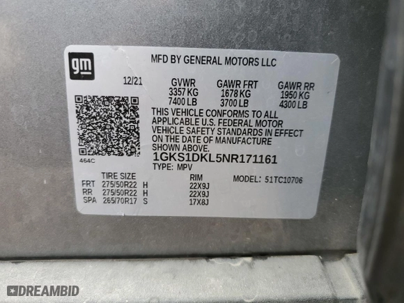 2022 GMC Yukon Denali with VIN 1GKS1DKL5NR171161, listed as a Copart auction lot 78053114 with 73,129 mi miles and Salvage Title. Bid and sale history available at carsss.com. Image 14.
